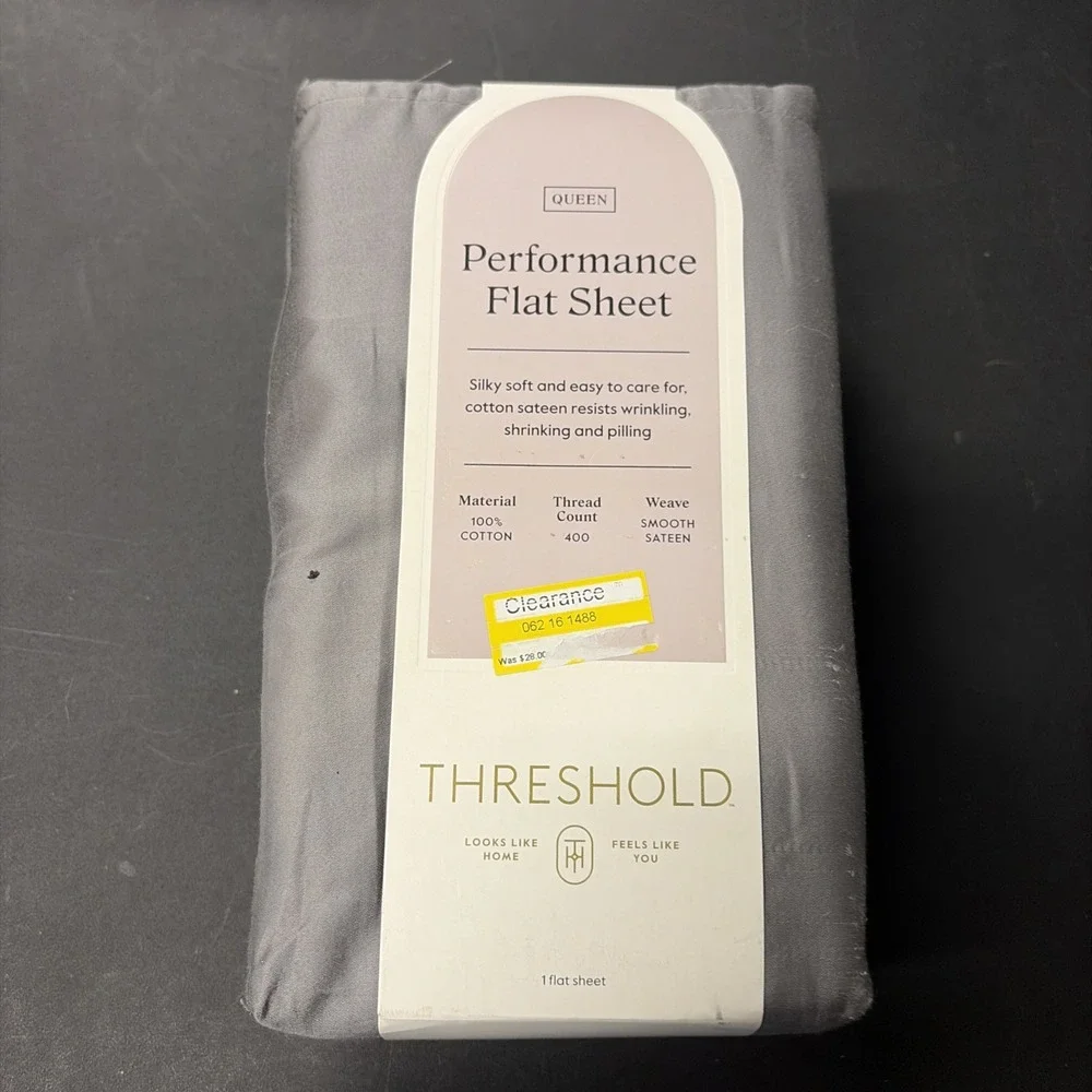 Threshold Queen Size 400 Thread Count Performance Flat Sheet Radiant Gray 20524